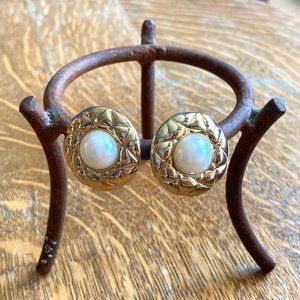 Vintage Faux Pearl Goldtone Clip-On Earrings